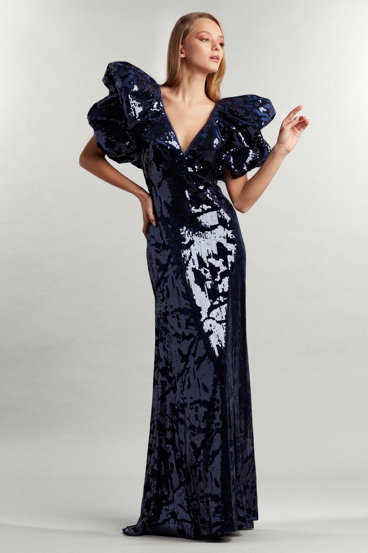 Derya Sequined Bubble Sleeve Gown