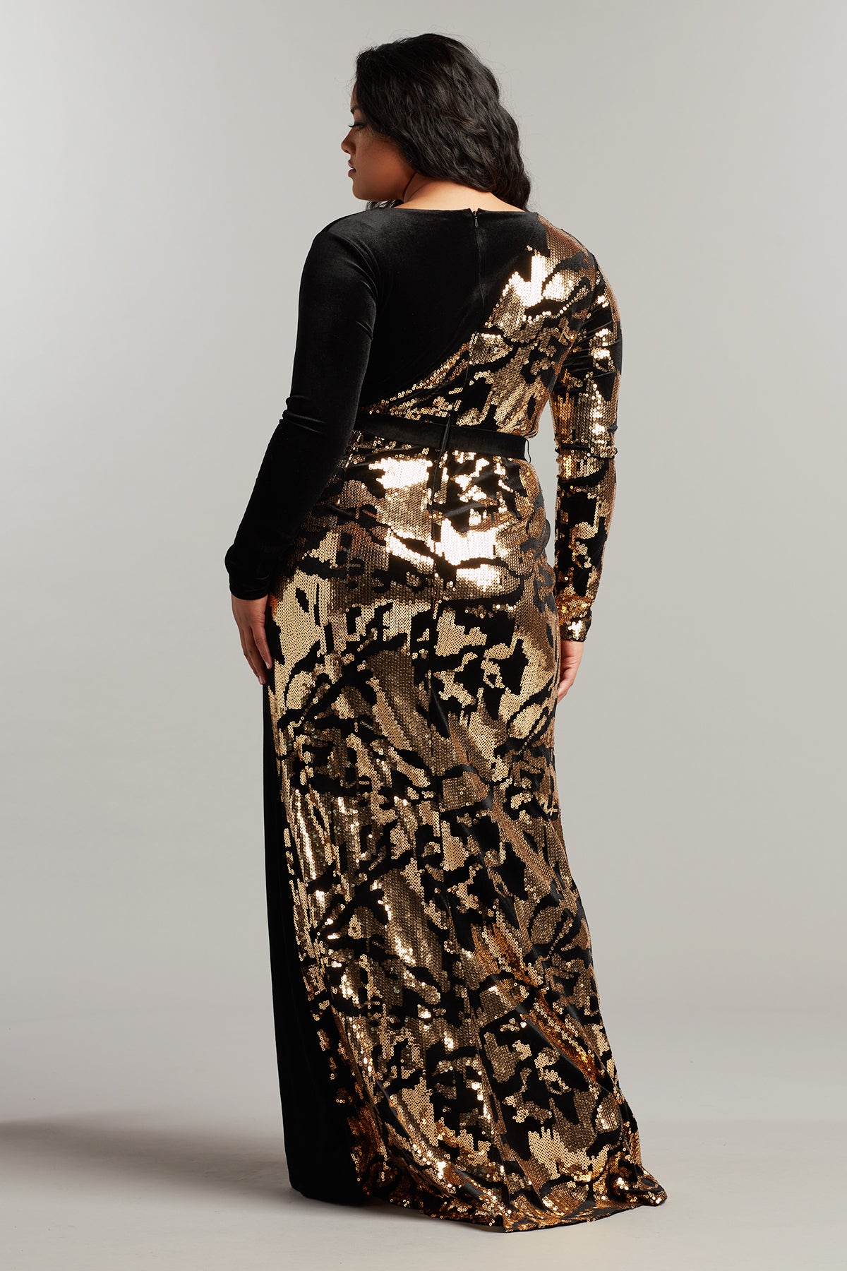gold velvet dress plus size Taban Sequined Velvet Gown