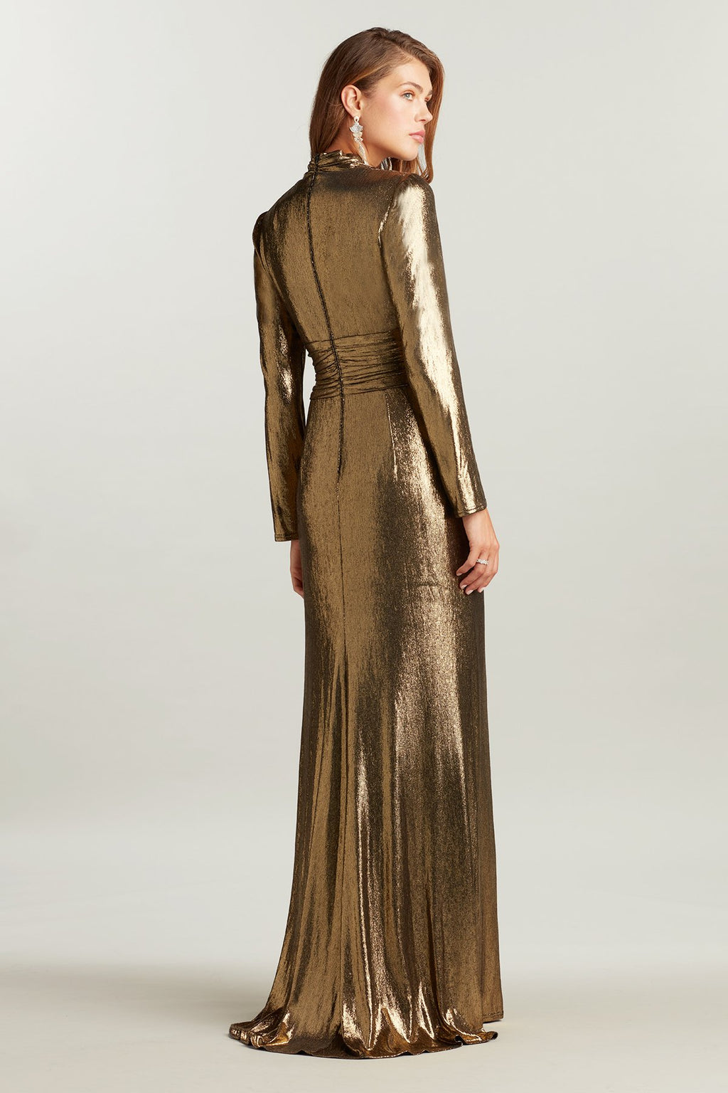 Imanie Draped Lamé Gown