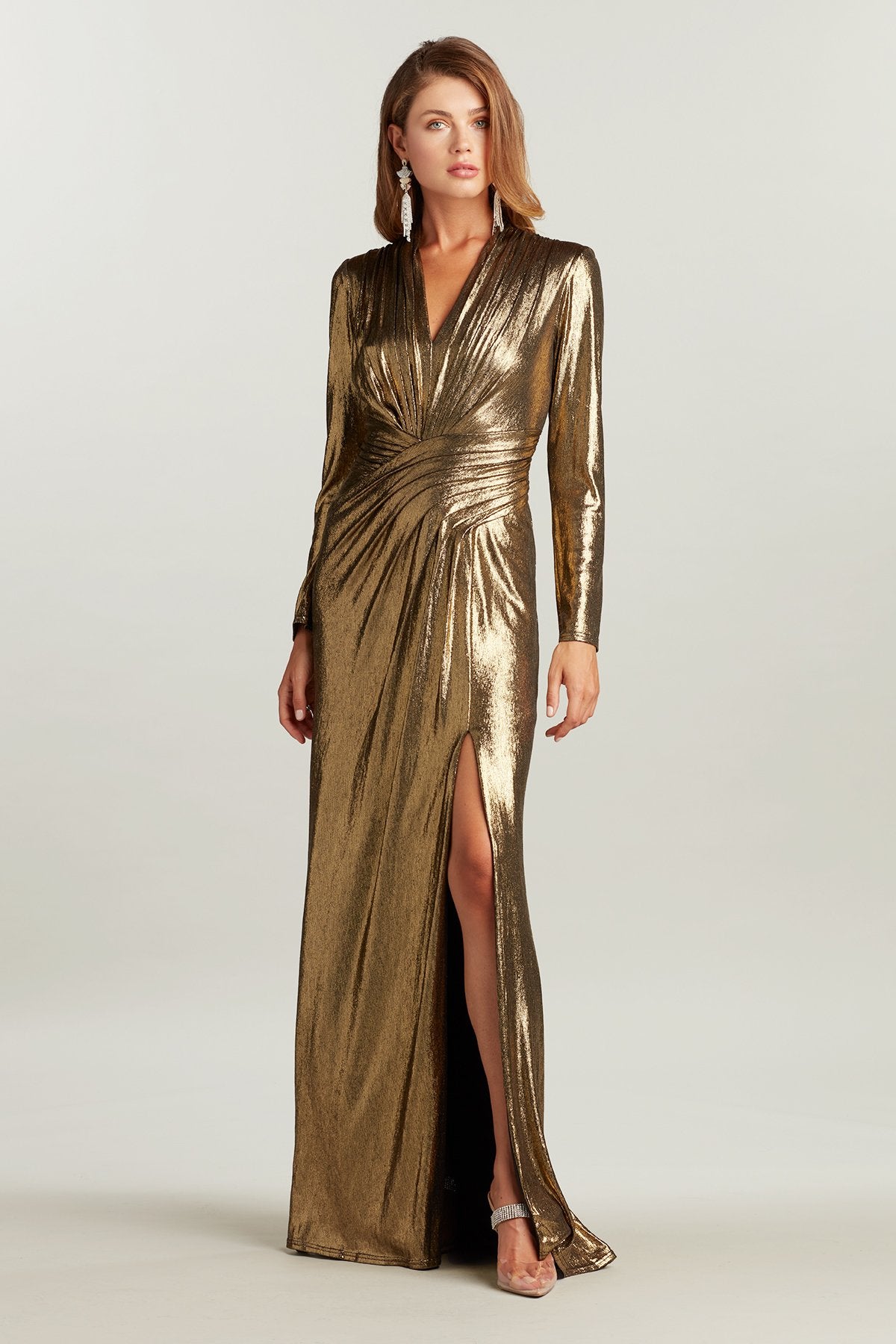 Imanie Draped Lamé Gown