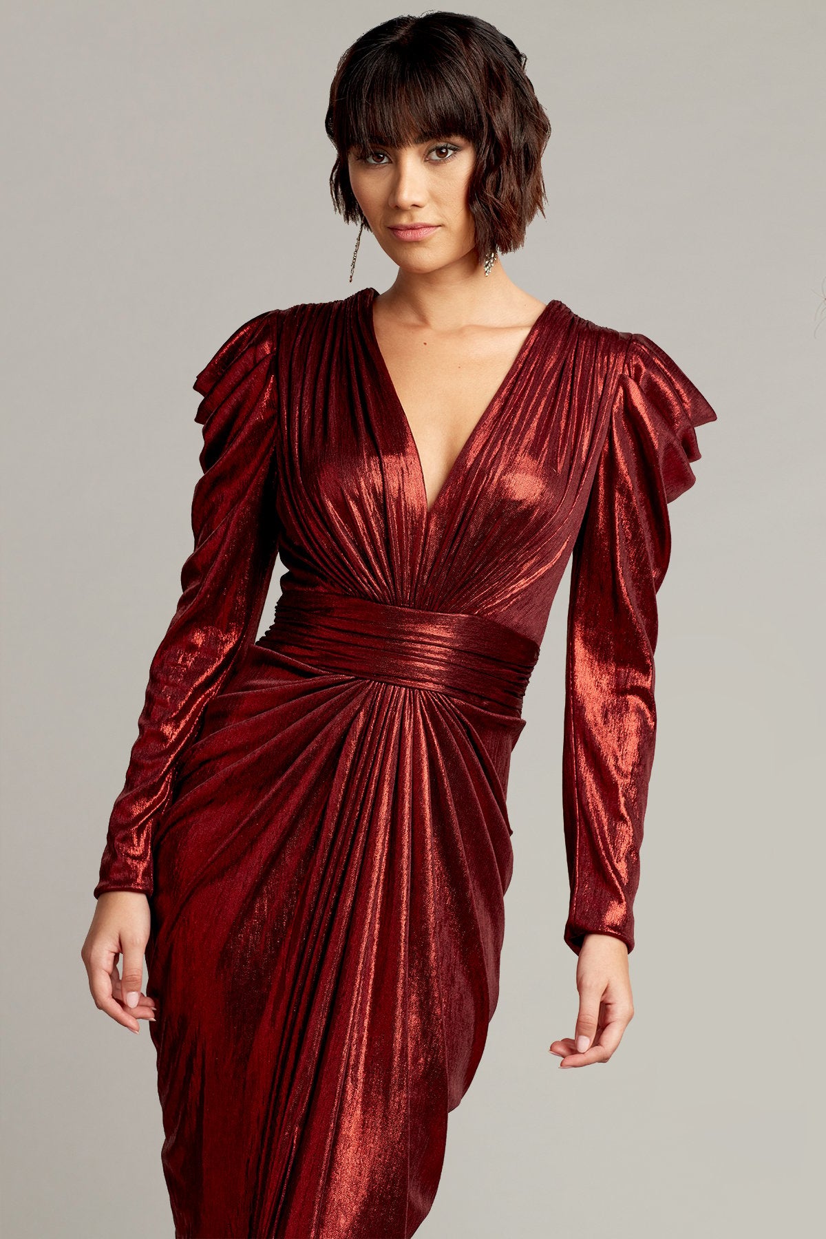 Lava Draped Metallic Lamé Gown