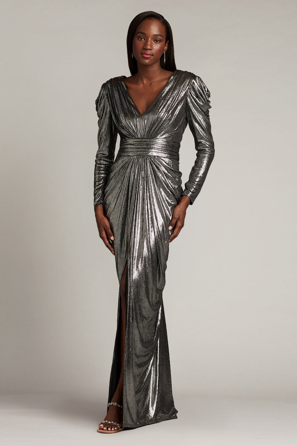 Lava Draped Metallic Lamé Gown