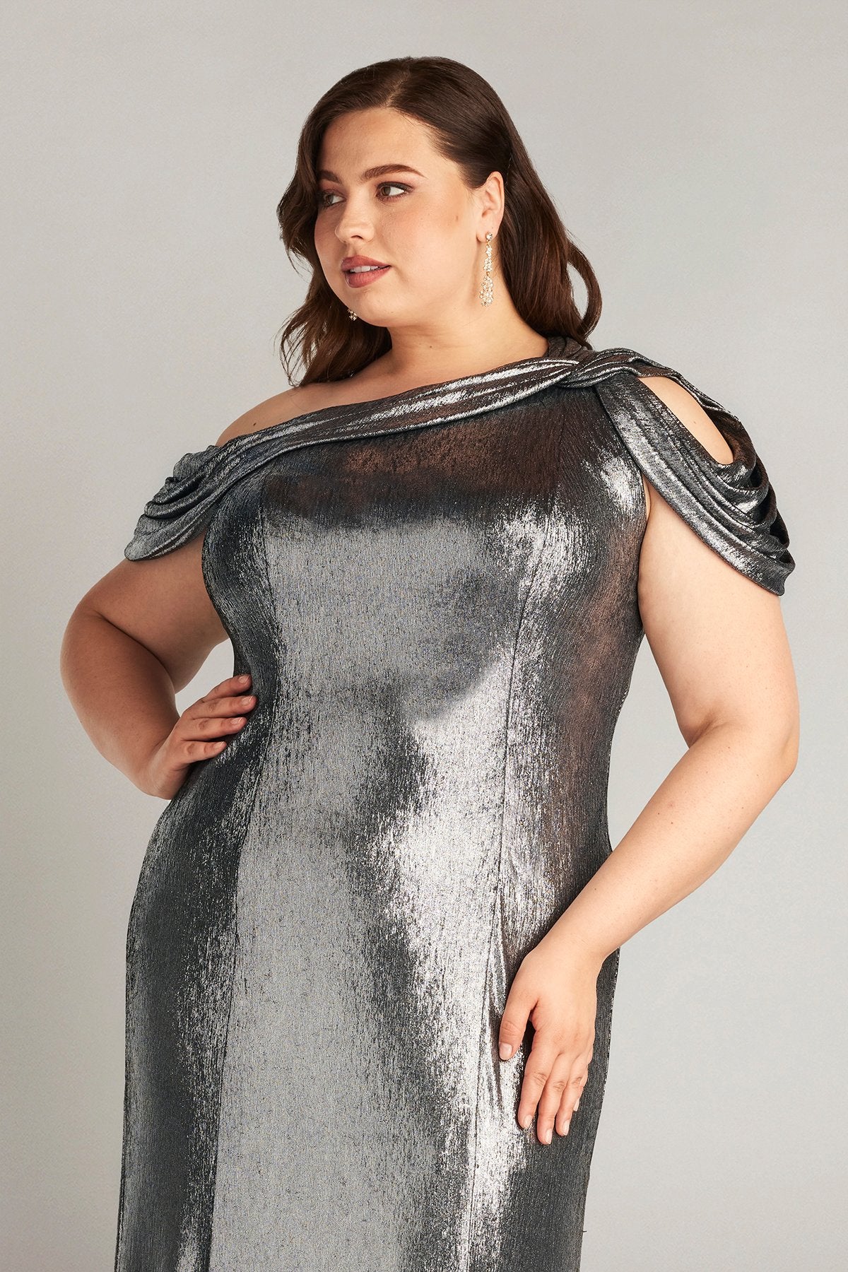Copley Shoulder Drape Lamé Gown - PLUS SIZE