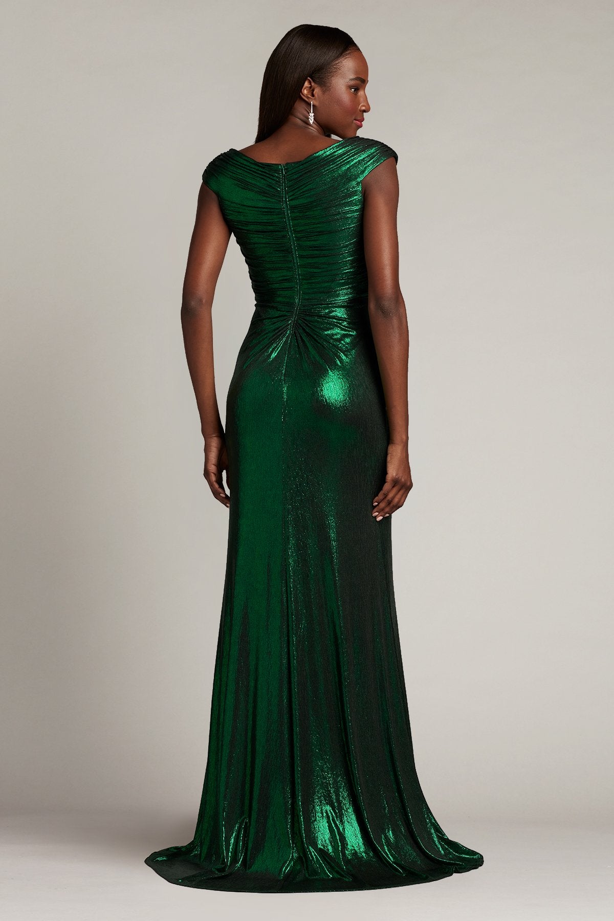 Lucia Draped Metallic Lamé Gown