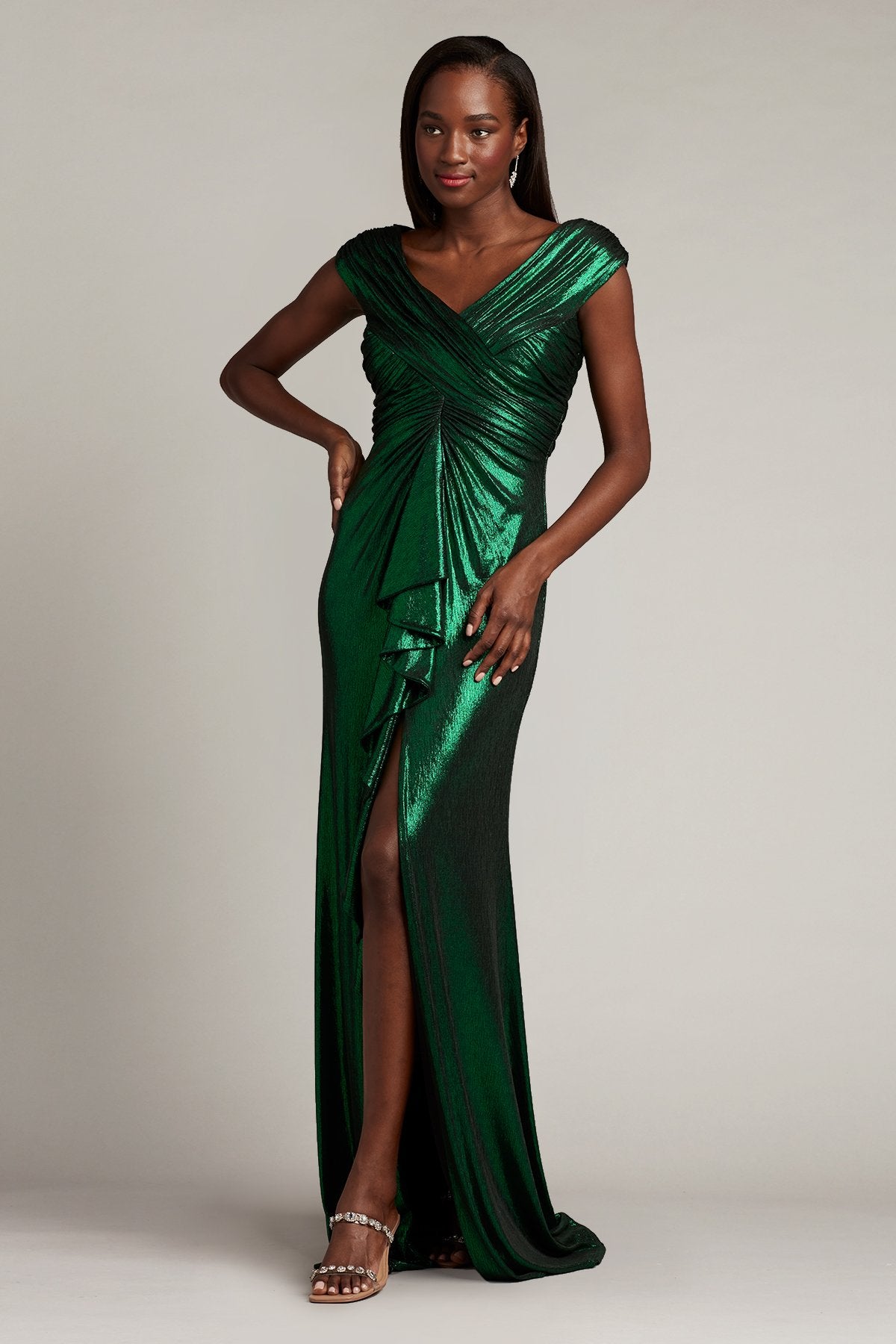 Lucia Draped Metallic Lamé Gown