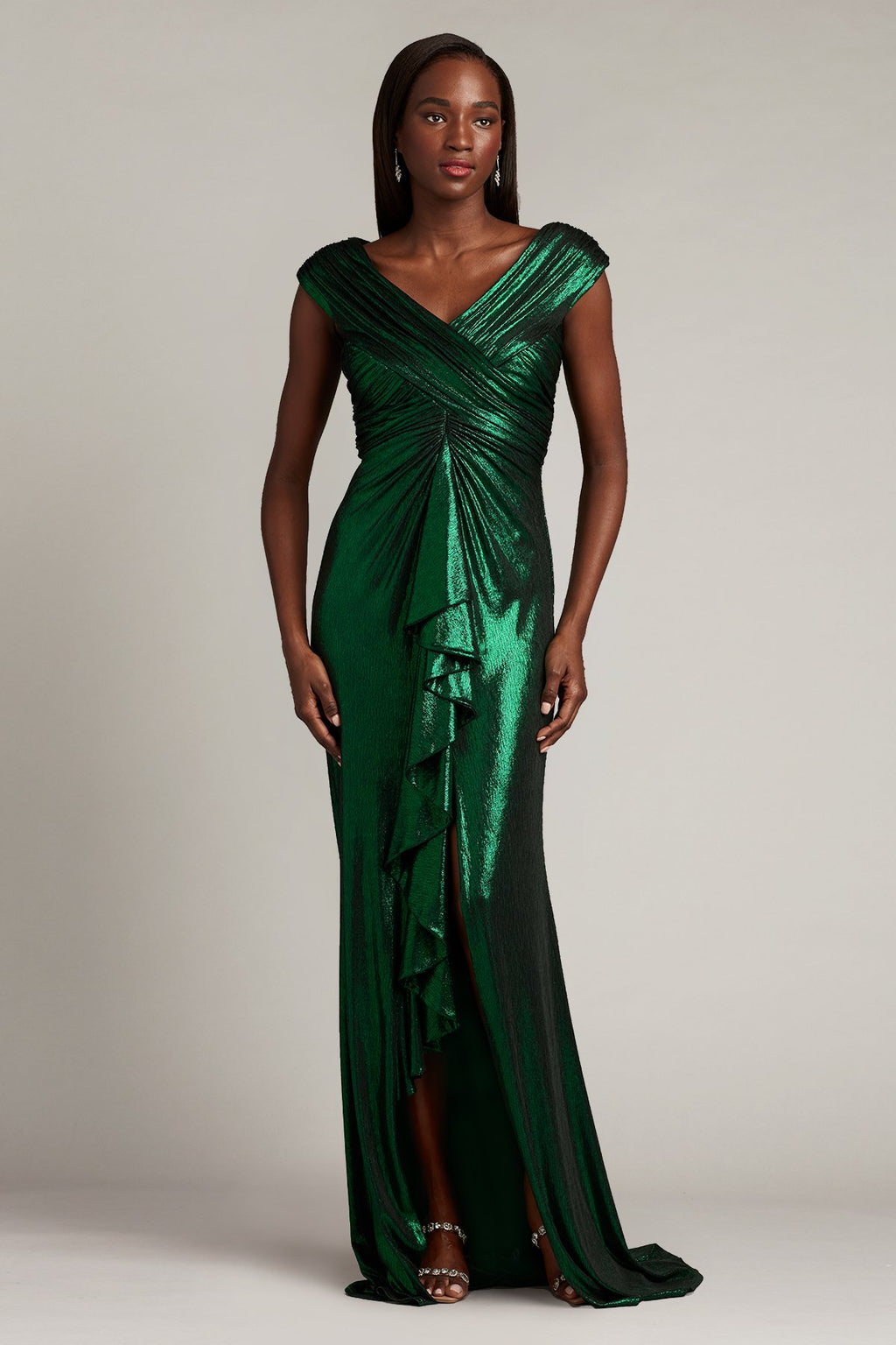 Lucia Draped Metallic Lamé Gown