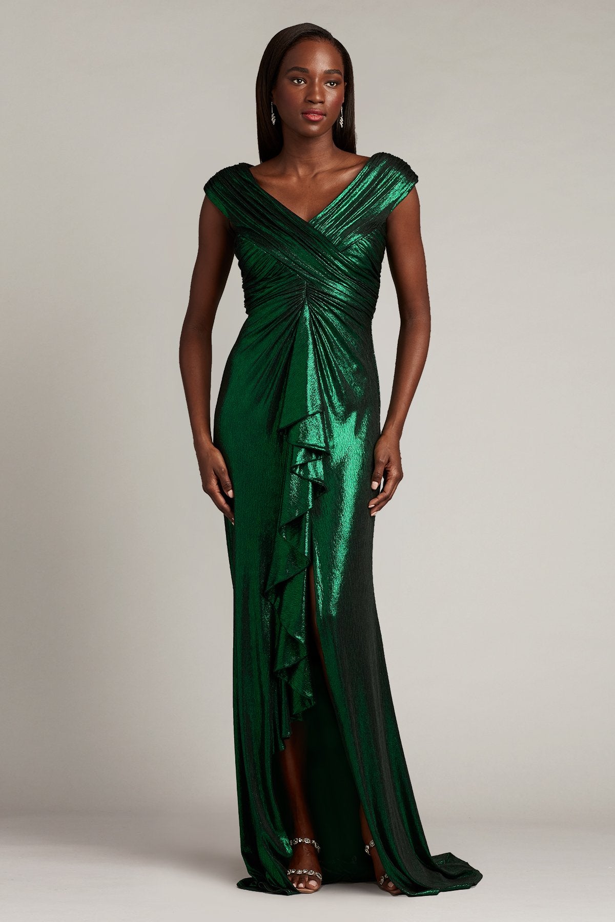 Lucia Draped Metallic Lamé Gown