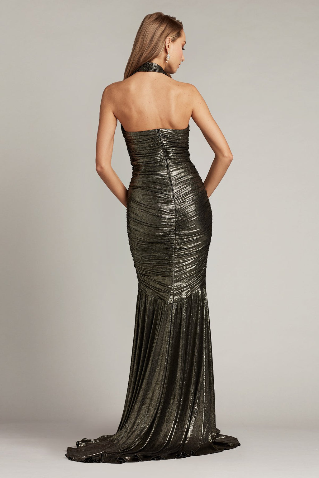 Carolina Metallic Twist Drape Halter Gown