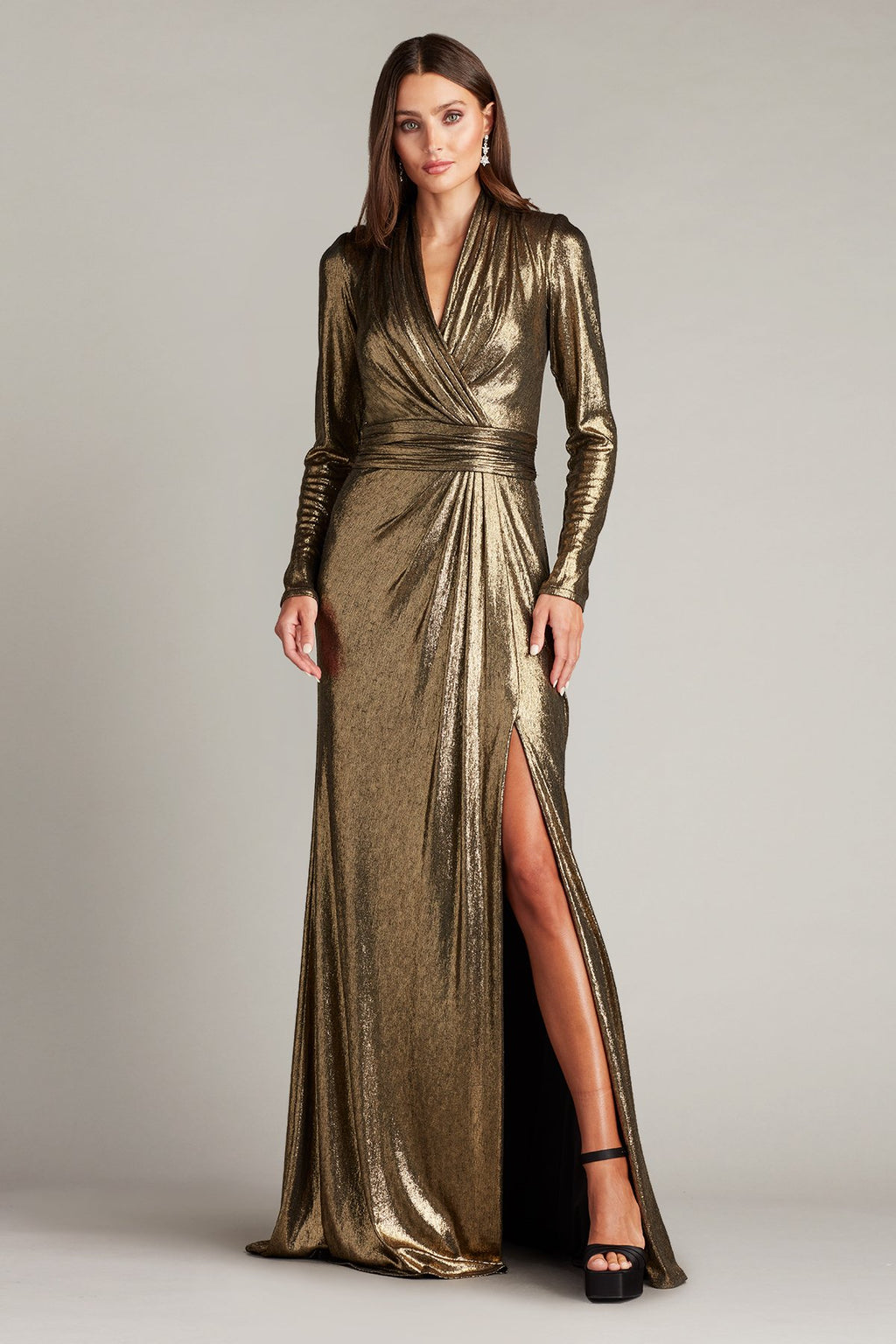 Vienna Draped Metallic Lamé Gown