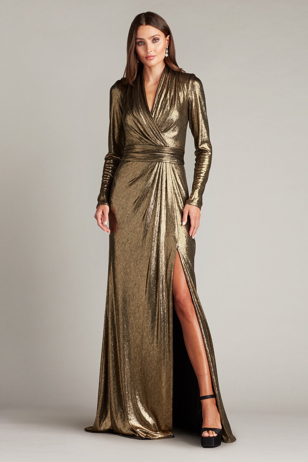Vienna Draped Metallic Lamé Gown