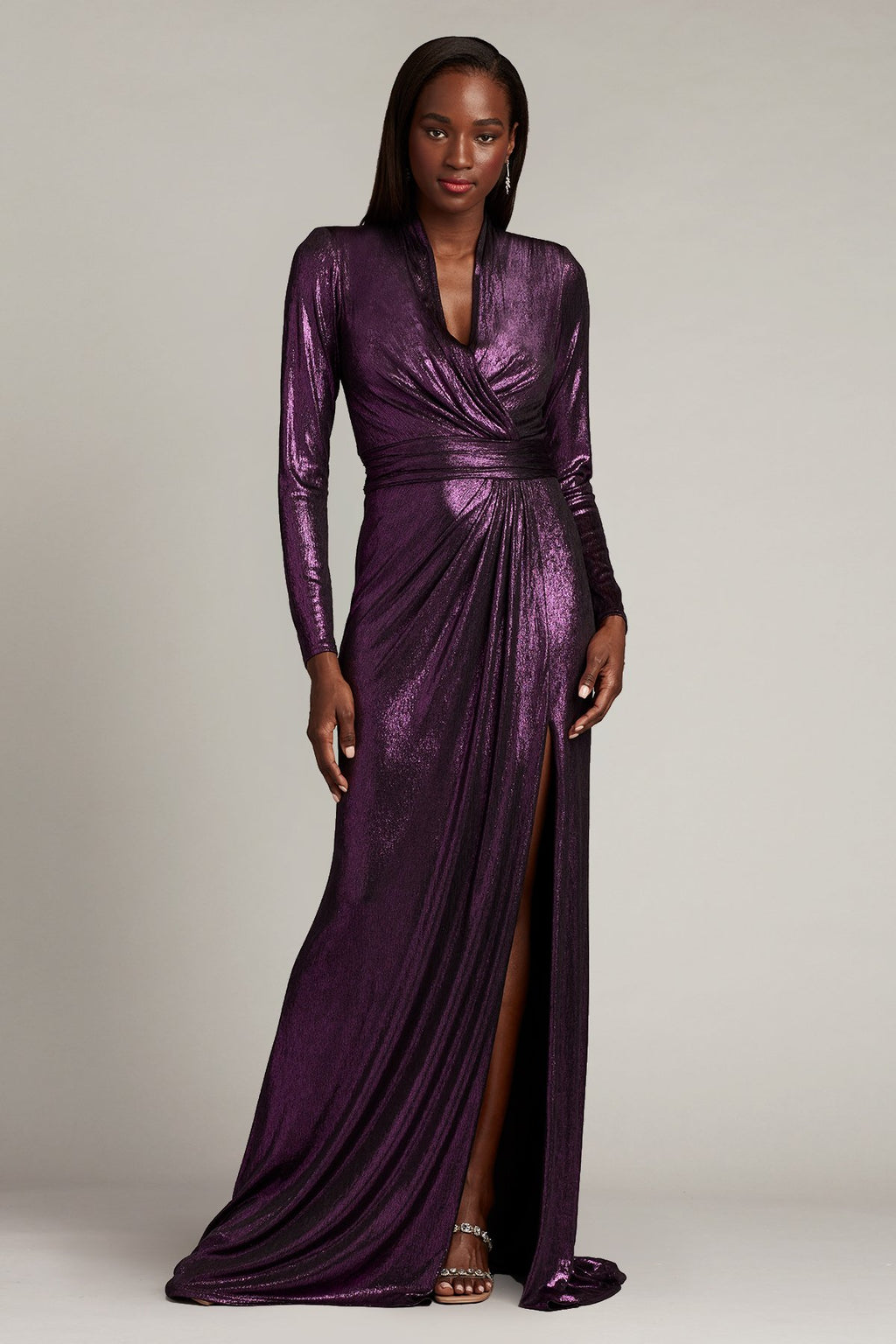Vienna Draped Metallic Lamé Gown