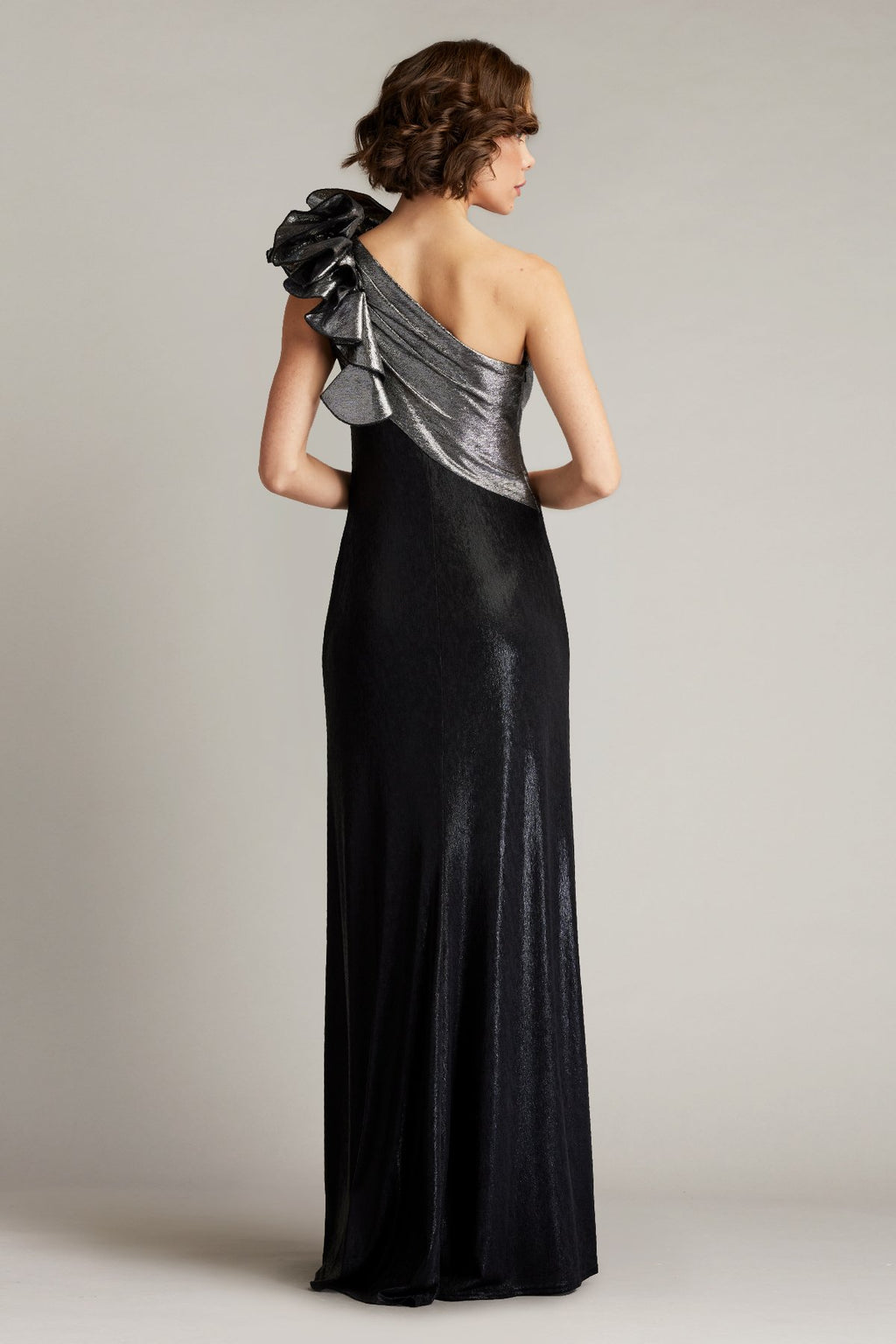 Korra One Shoulder Metallic Contrast Gown