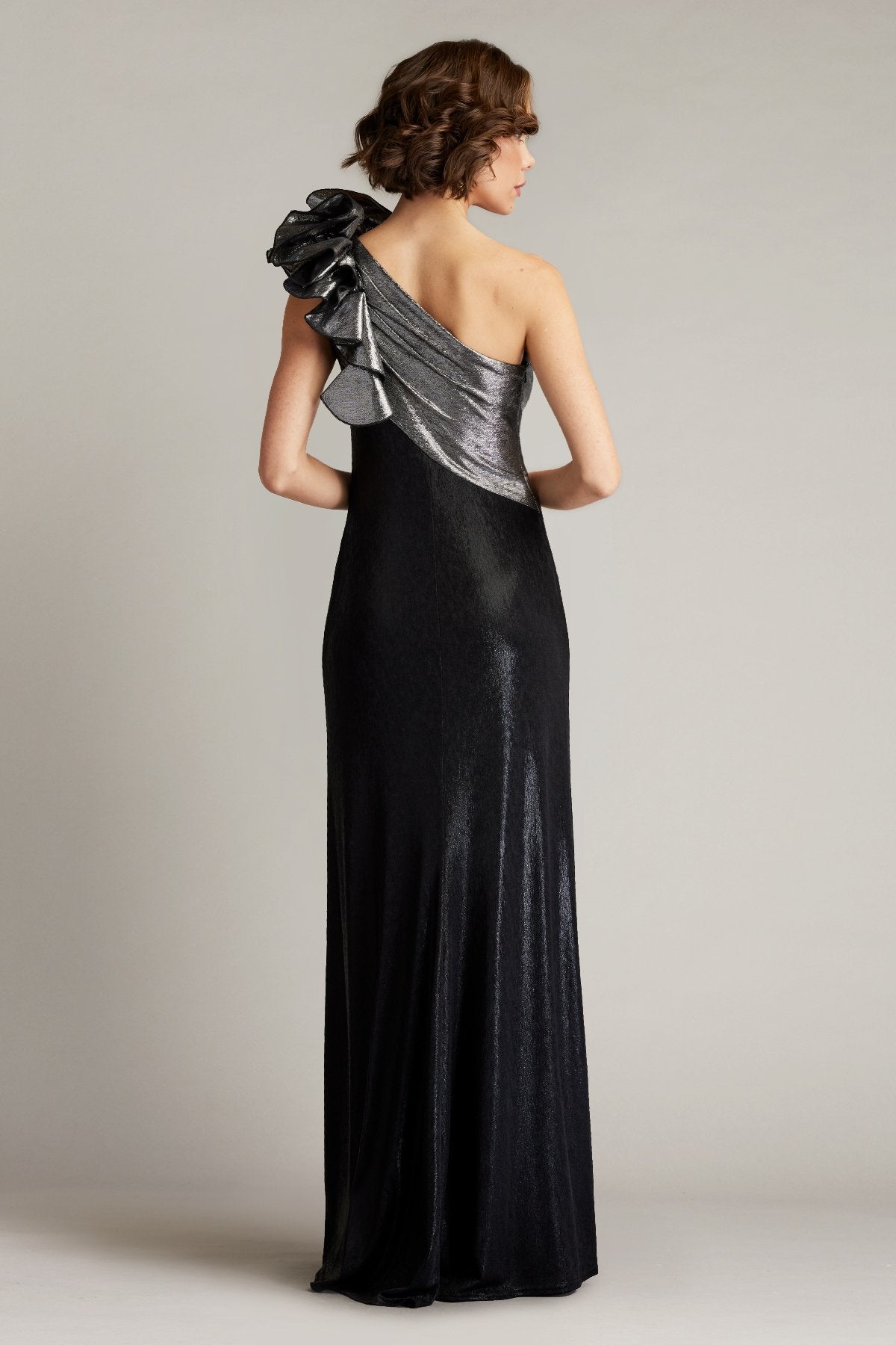 Korra One Shoulder Metallic Contrast Gown