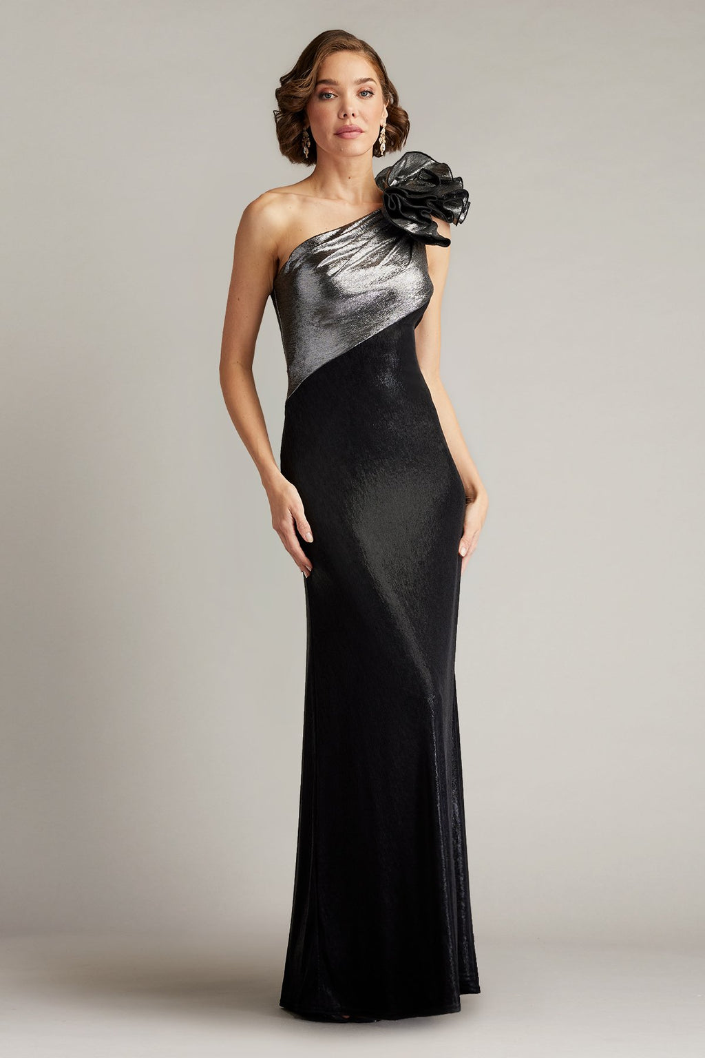 Korra One Shoulder Metallic Contrast Gown