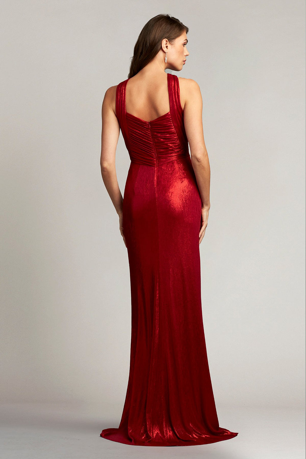 Ambrosia Draped Halter Lamé Gown