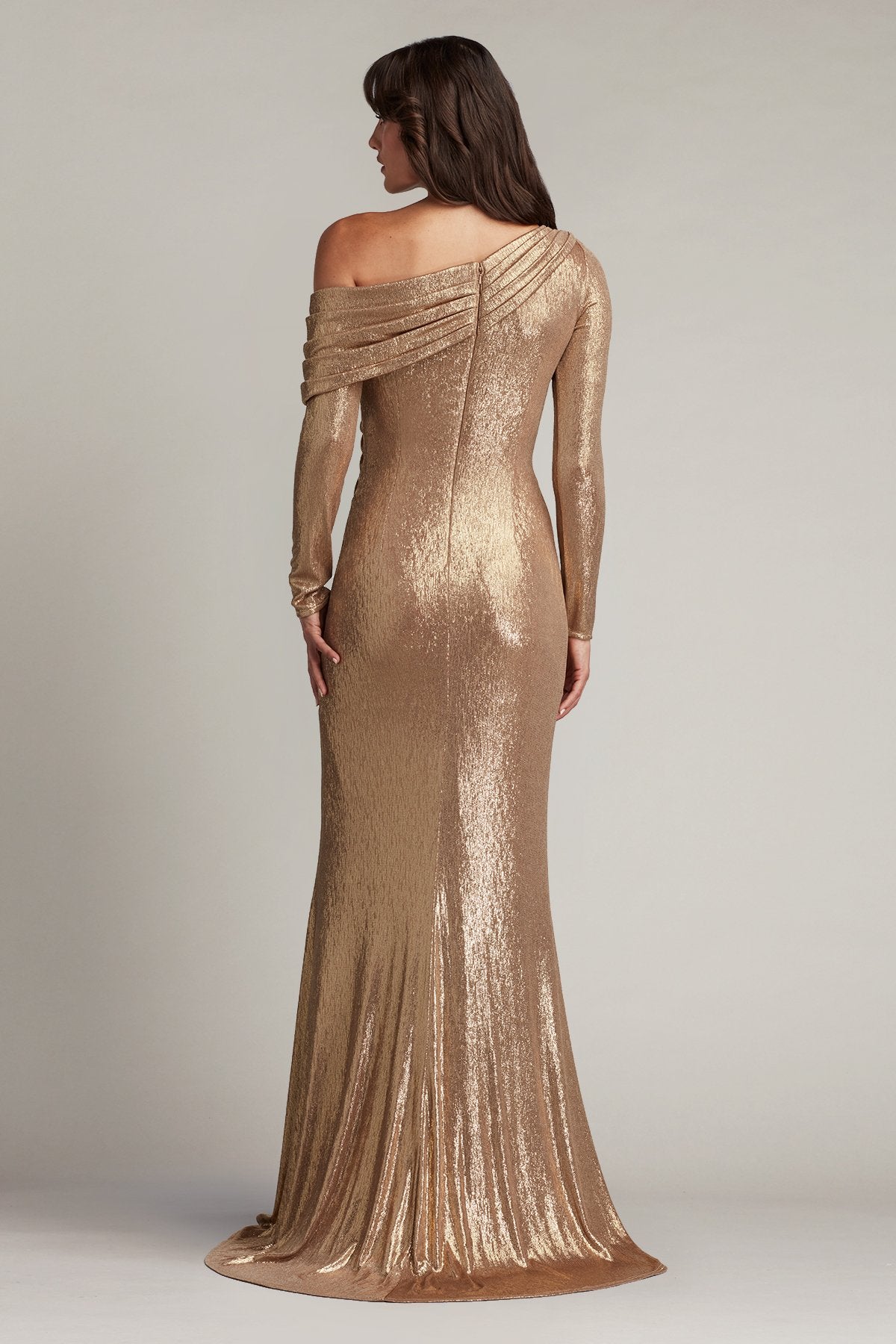 Faina Metallic Gathered Slit Gown