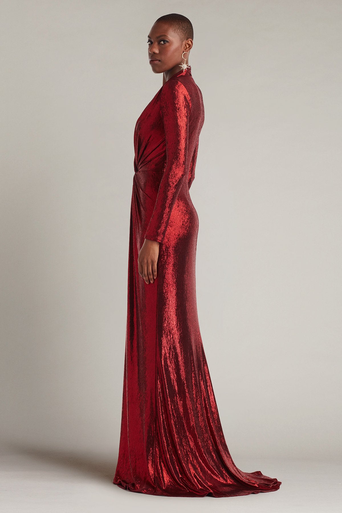 Ferrum Metallic Twist Drape Gown – Tadashi Shoji Official Online