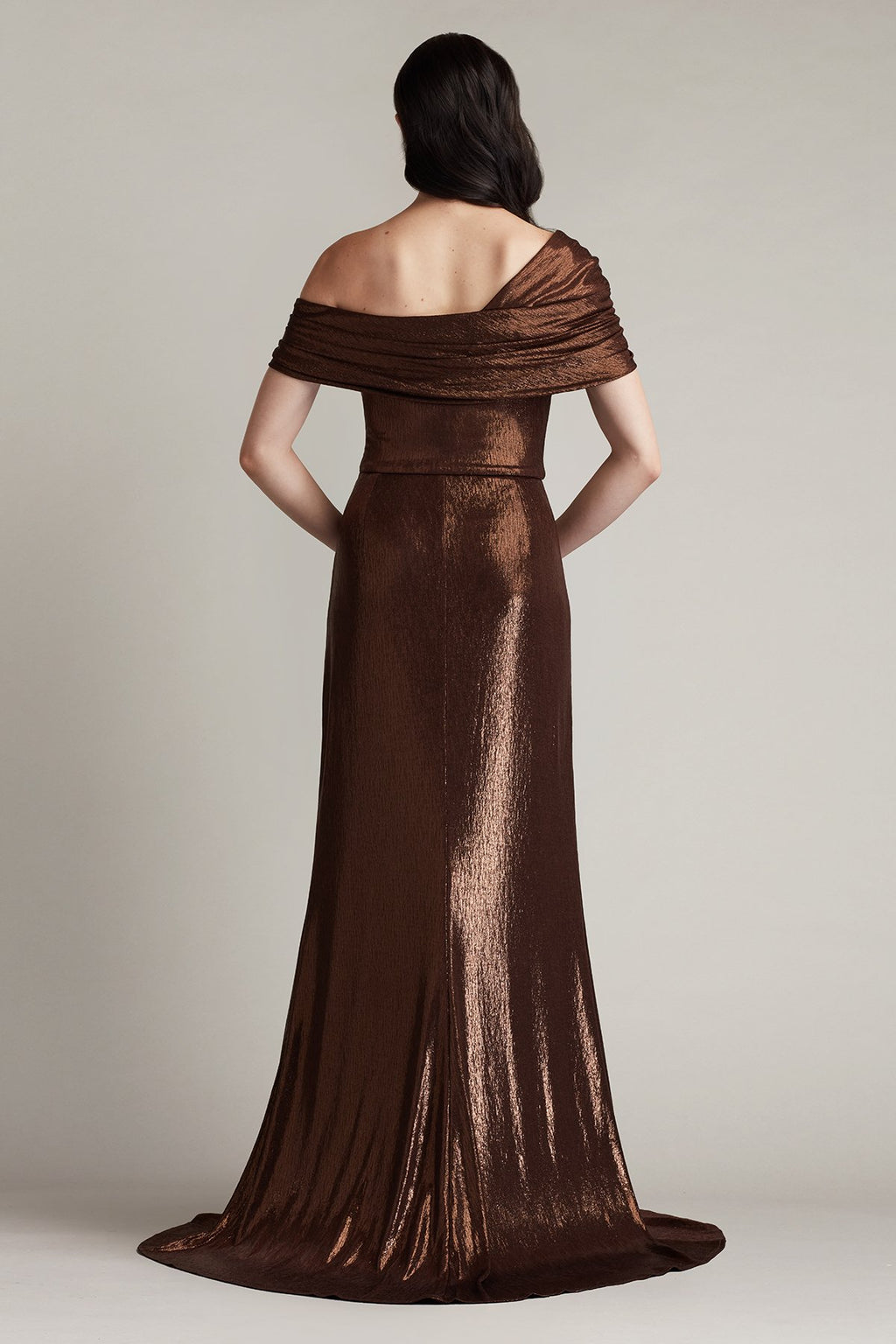 Drea Metallic Waterfall Flounce Gown