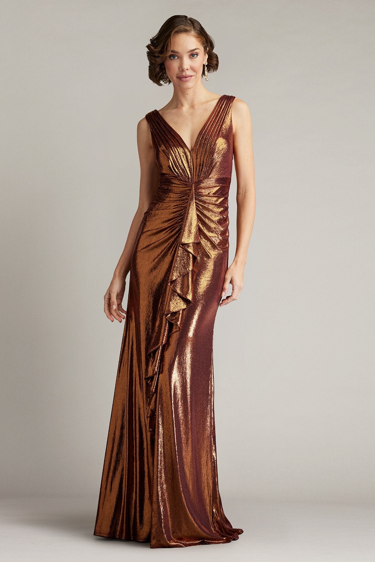 Vox Metallic Waterfall Drape Gown