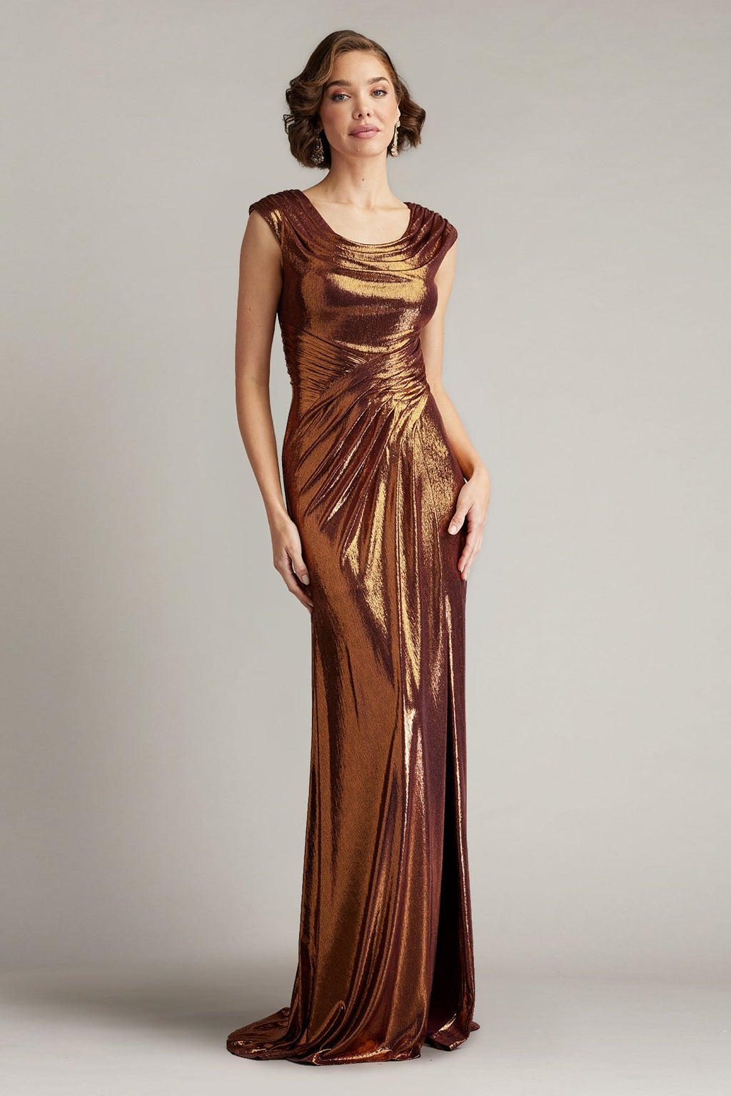Houghton Metallic Crisscross Draped Gown