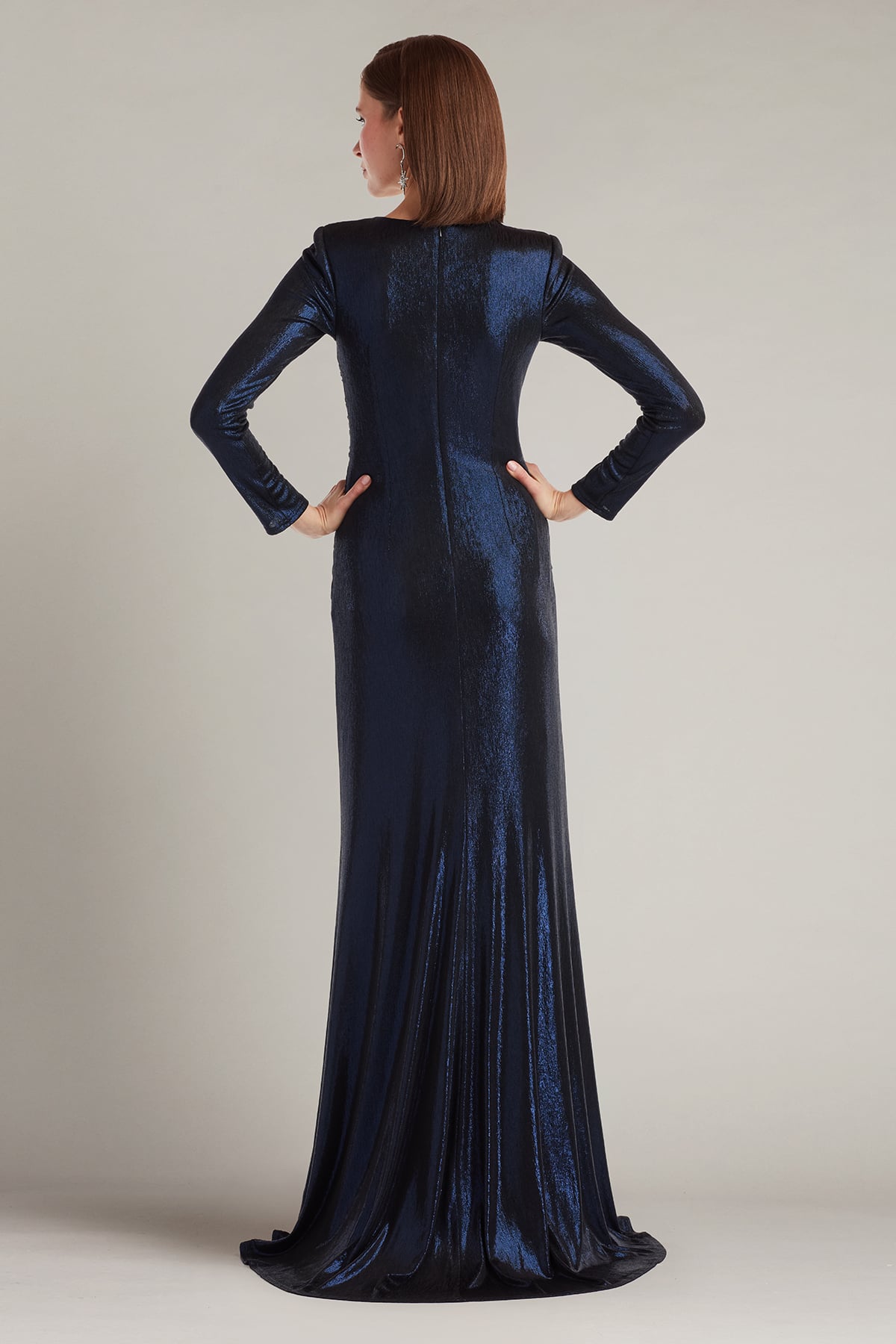 Esau Metallic Crisscross Draped Gown