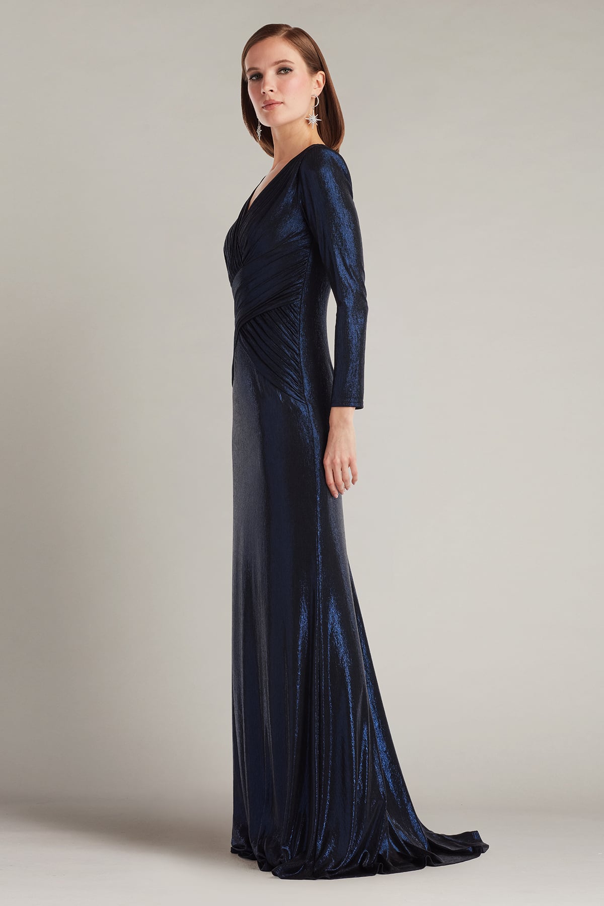 Esau Metallic Crisscross Draped Gown