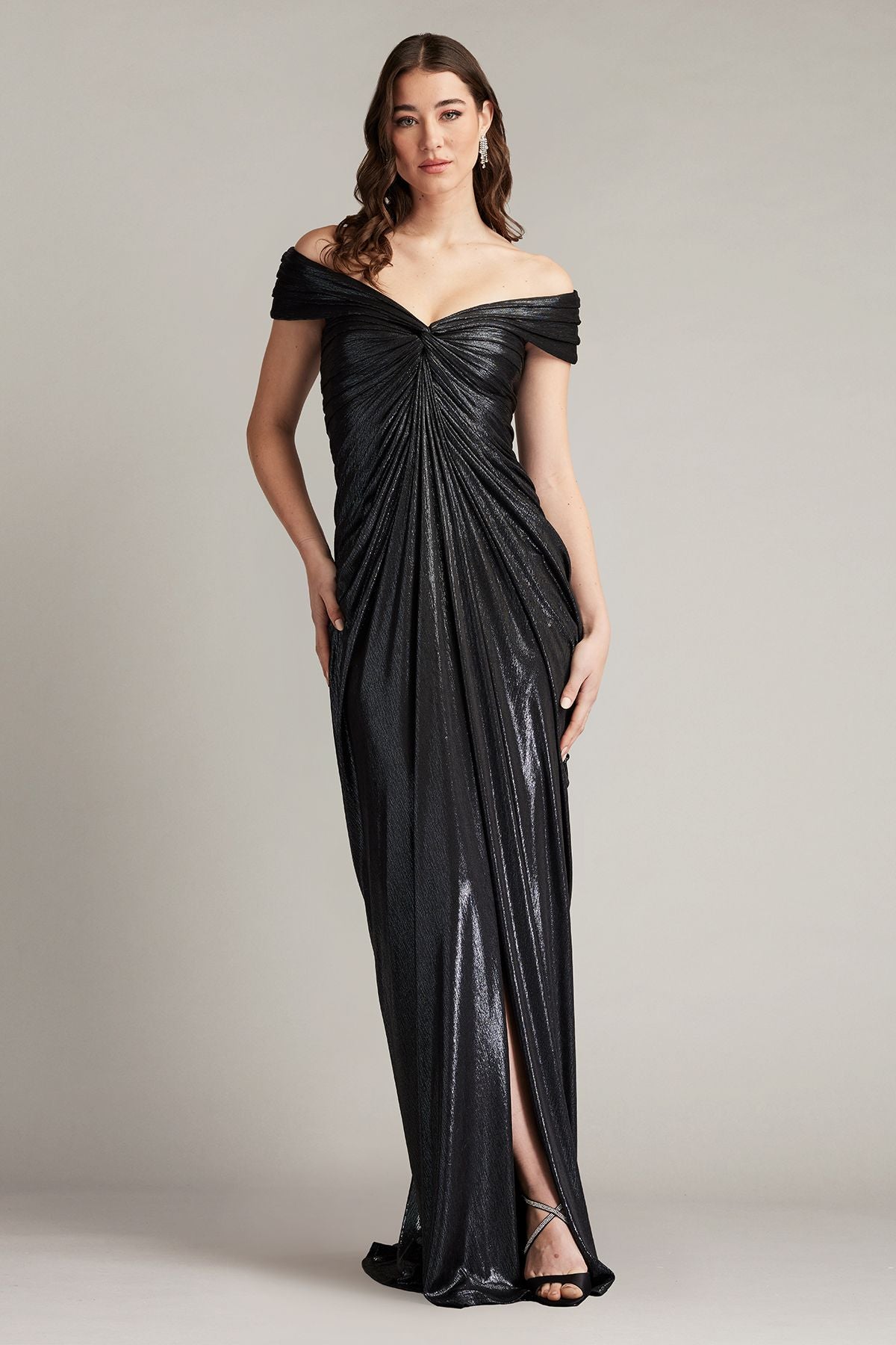 Hera Pleated Lamé Gown