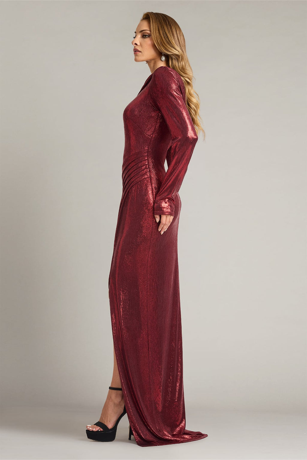 Toryn Metallic Pleated Draped Gown
