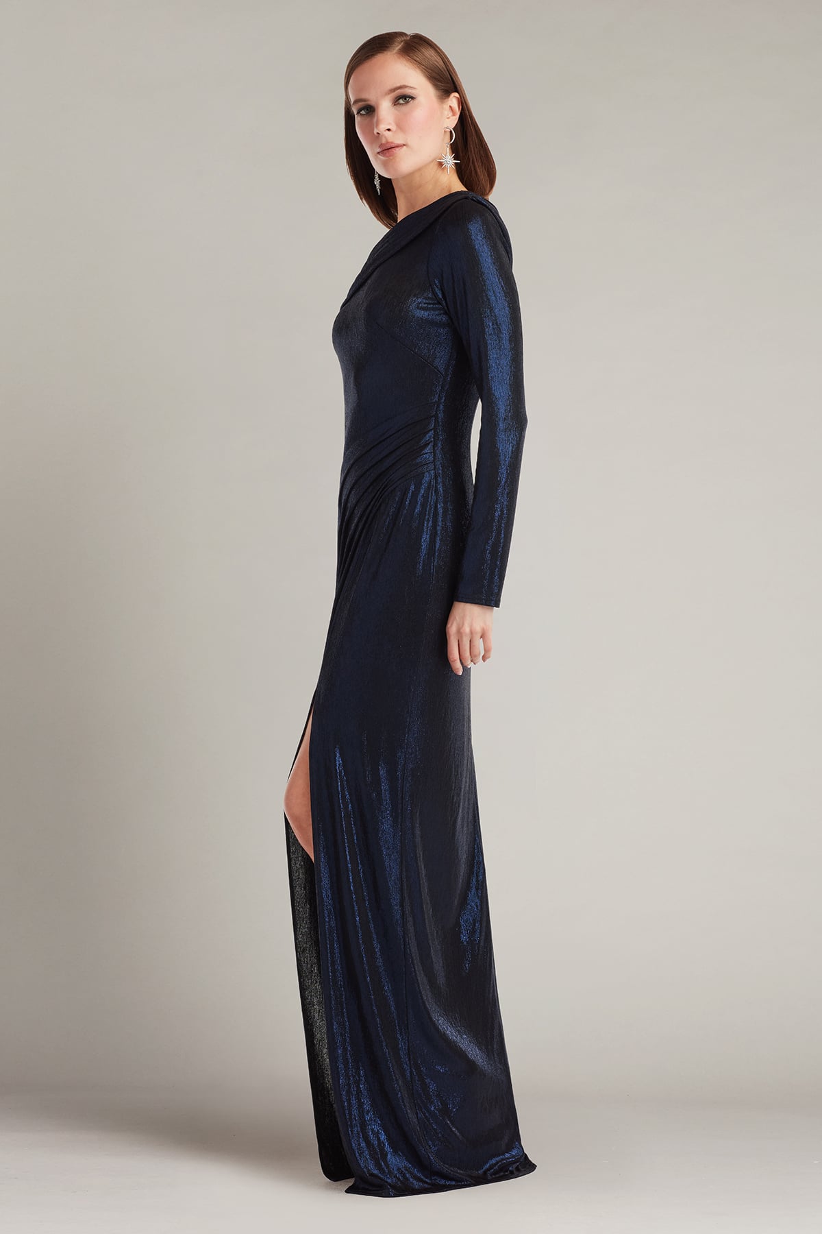 Toryn Metallic Pleated Draped Gown – Tadashi Shoji Official Online