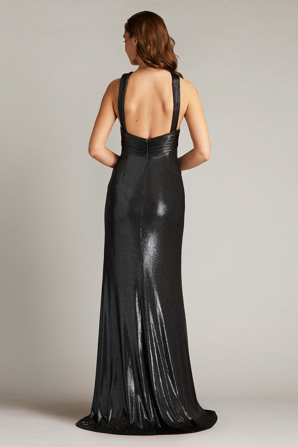 Carlini Draped Metallic Halter Gown