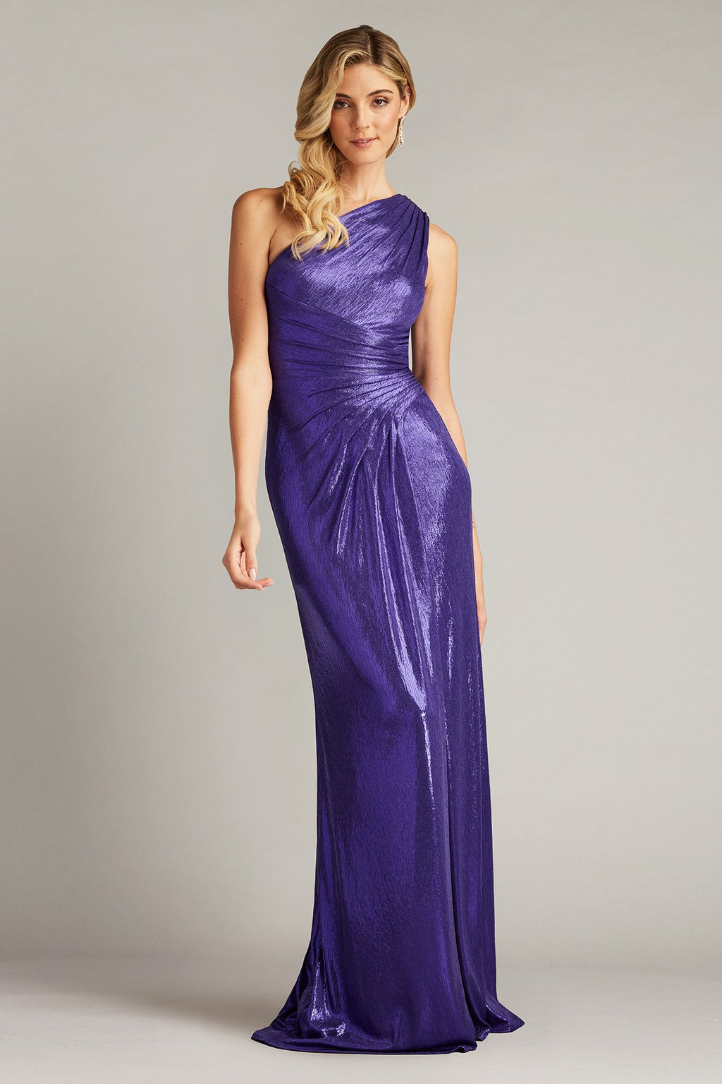 Gaelia One Shoulder Draped Metallic Gown