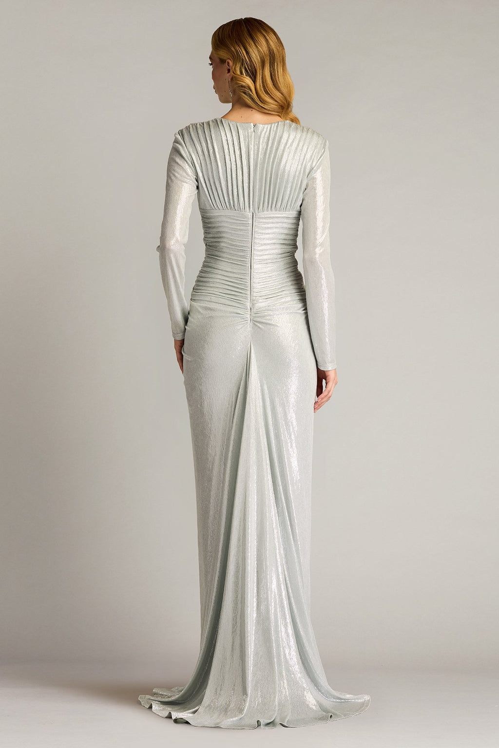Jonise Metallic Pleated Draped Gown