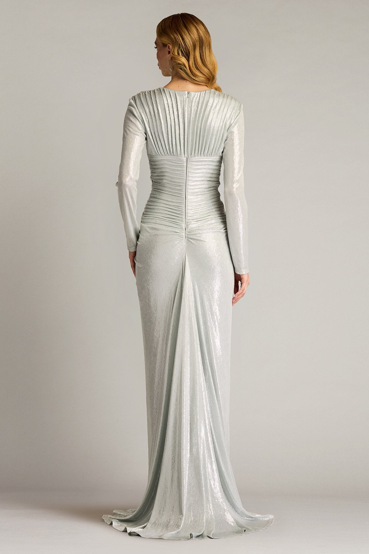 Jonise Metallic Pleated Draped Gown