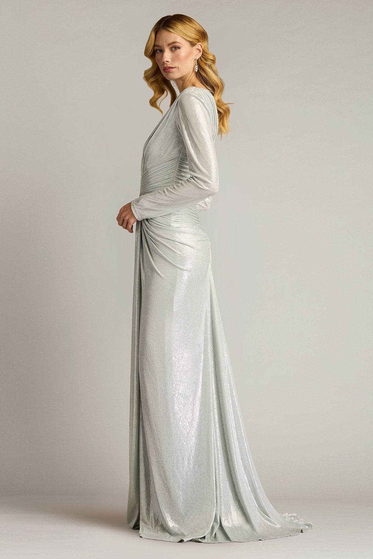 Jonise Metallic Pleated Draped Gown