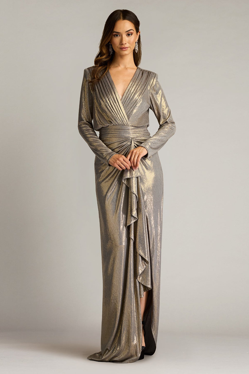 Pomona Metallic Waterfall Flounce Gown