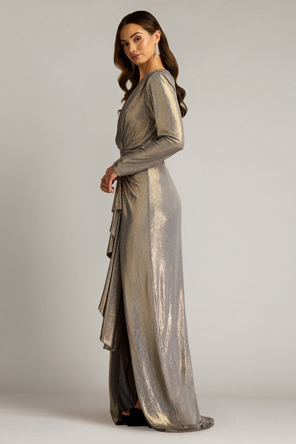 Pomona Metallic Waterfall Flounce Gown