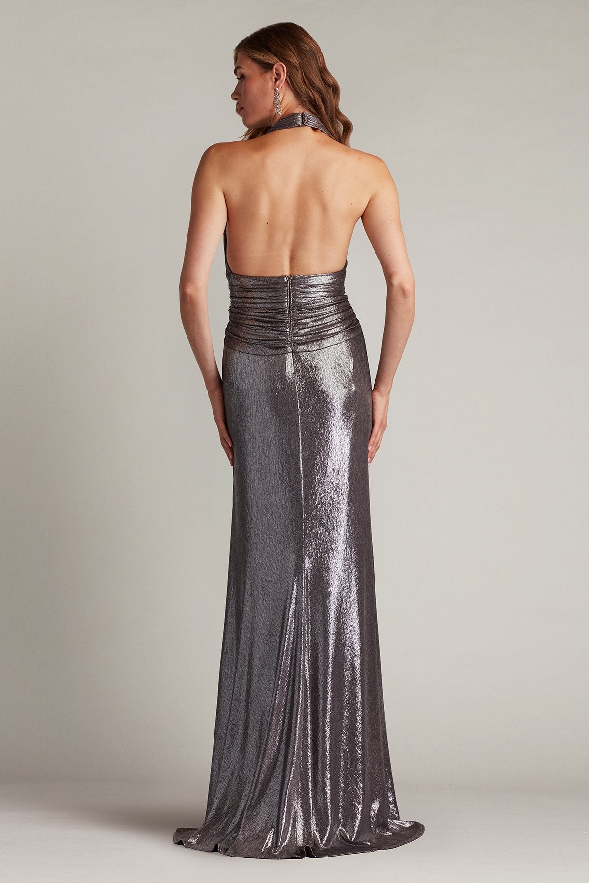 Mona Pleated Metallic Halter Gown  Tadashi Shoji Official Online Boutique