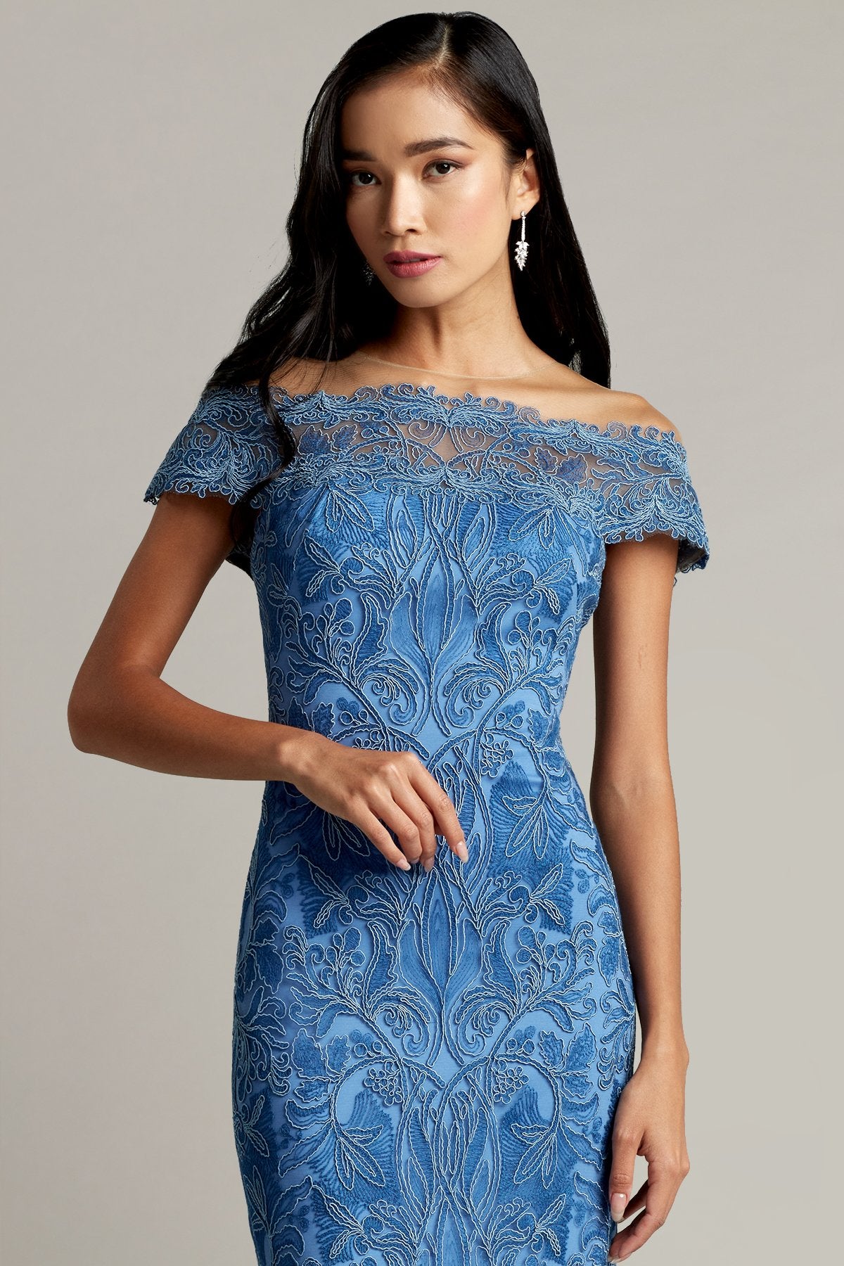 Jarek Embroidered Off-Shoulder Gown