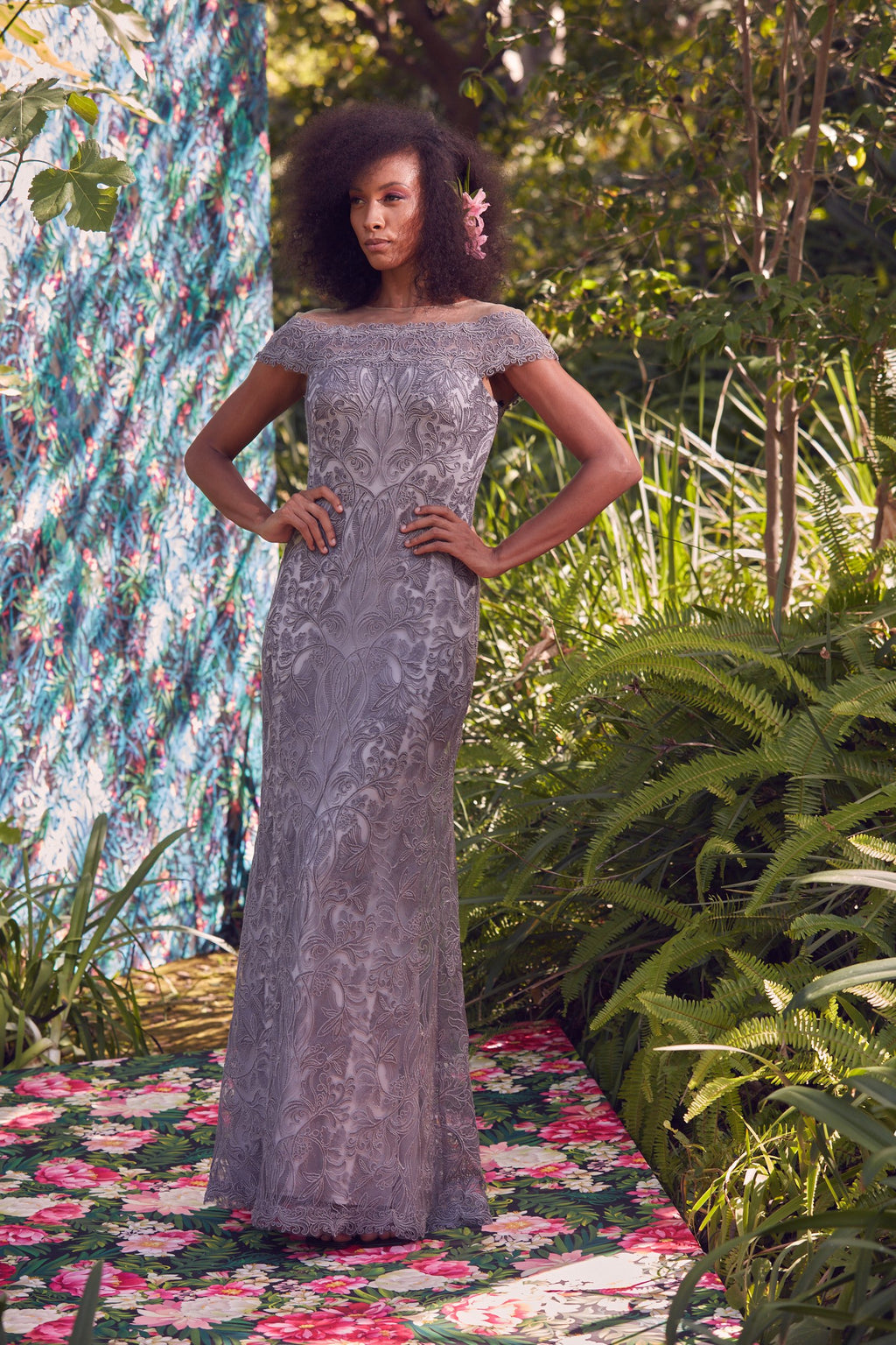 Jarek Embroidered Off-Shoulder Gown