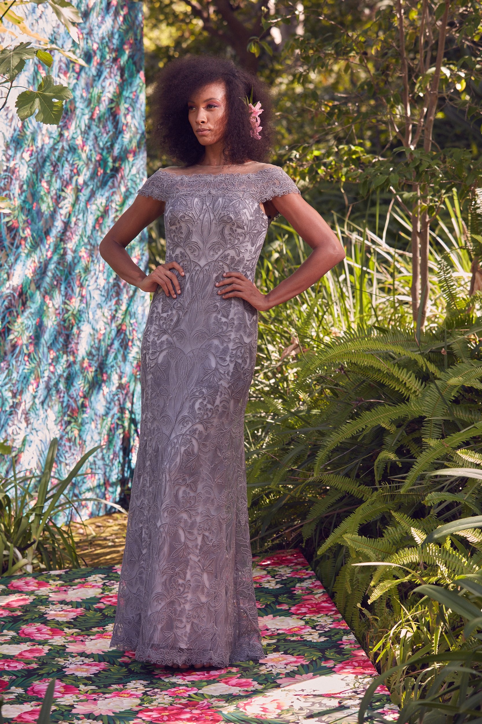 Jarek Embroidered Off-Shoulder Gown