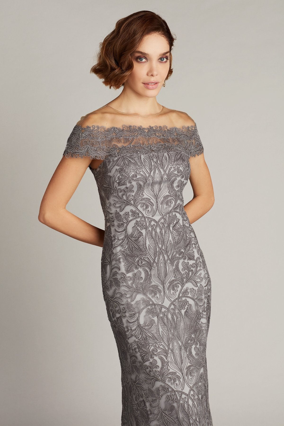 Jarek Embroidered Off-Shoulder Gown