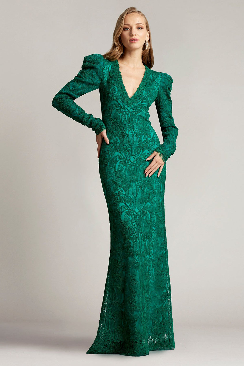 Sloane Gigot Sleeve Embroidered Gown