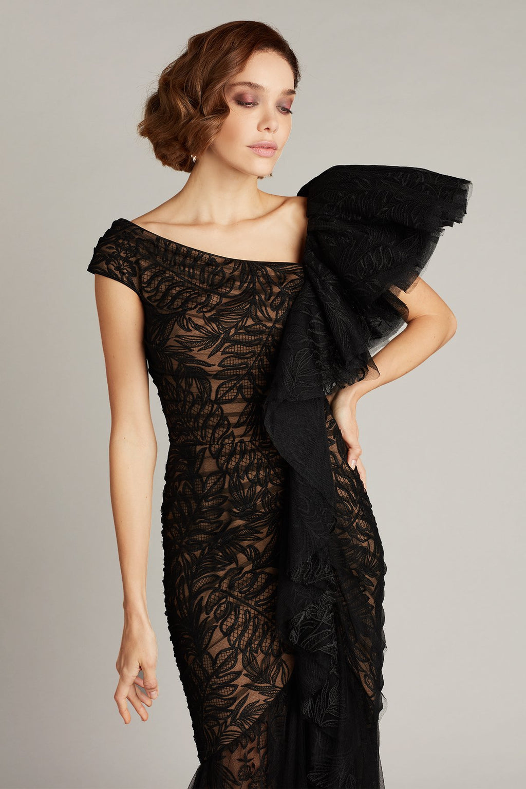 Nasima One-Shoulder Ruffle Gown