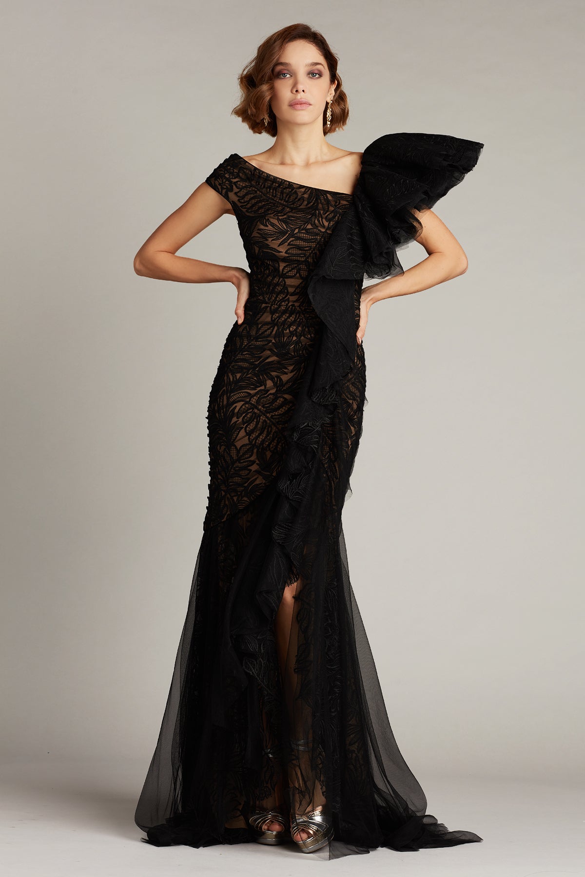 Nasima One-Shoulder Ruffle Gown