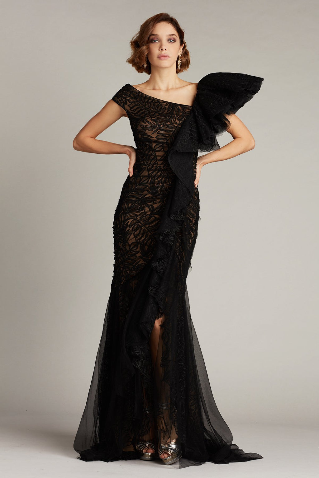 Nasima One-Shoulder Ruffle Gown