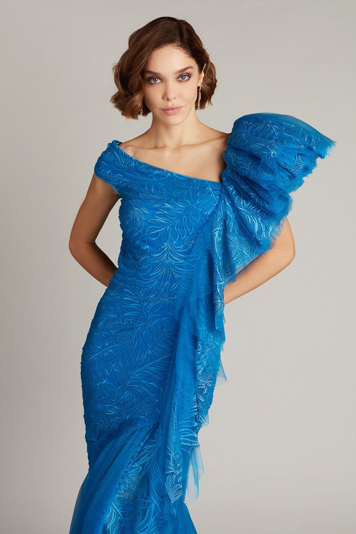 Nasima One-Shoulder Ruffle Gown