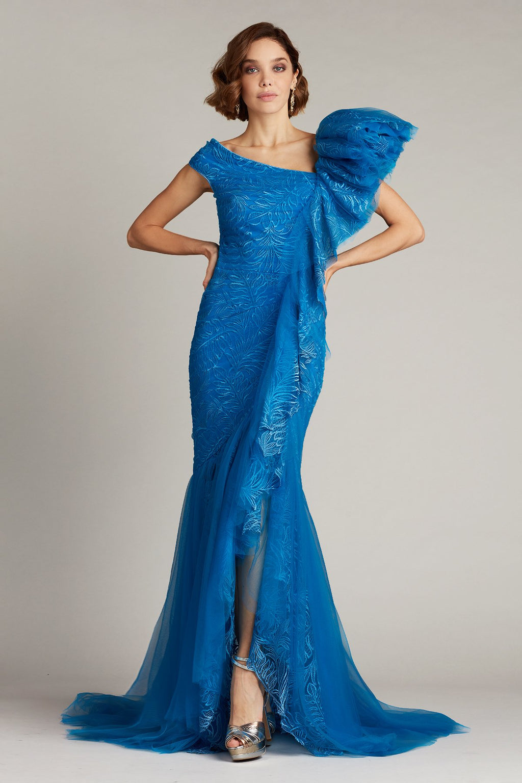 Nasima One-Shoulder Ruffle Gown