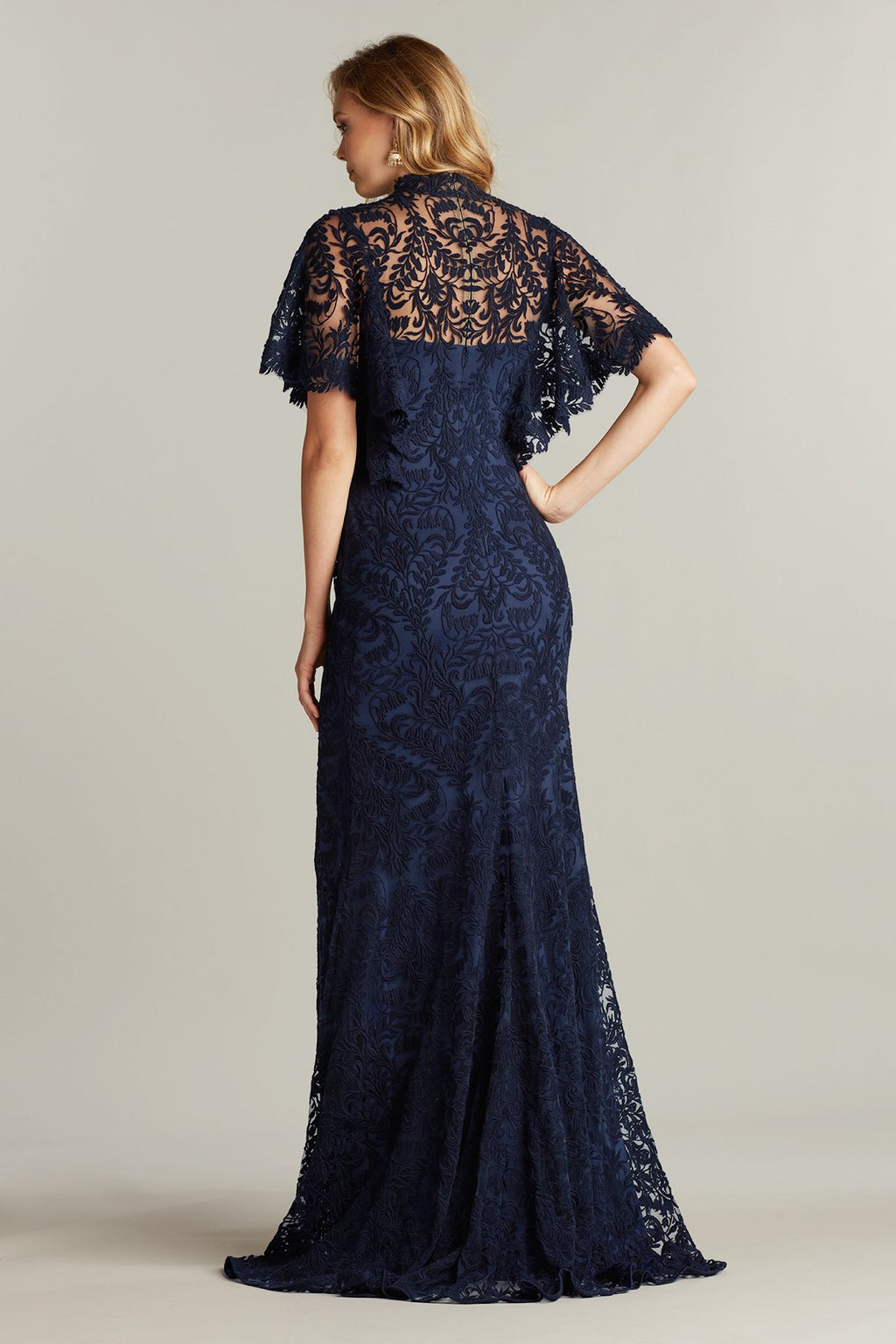 Corded Embroidery on Tulle V-Neck Sheath Dress