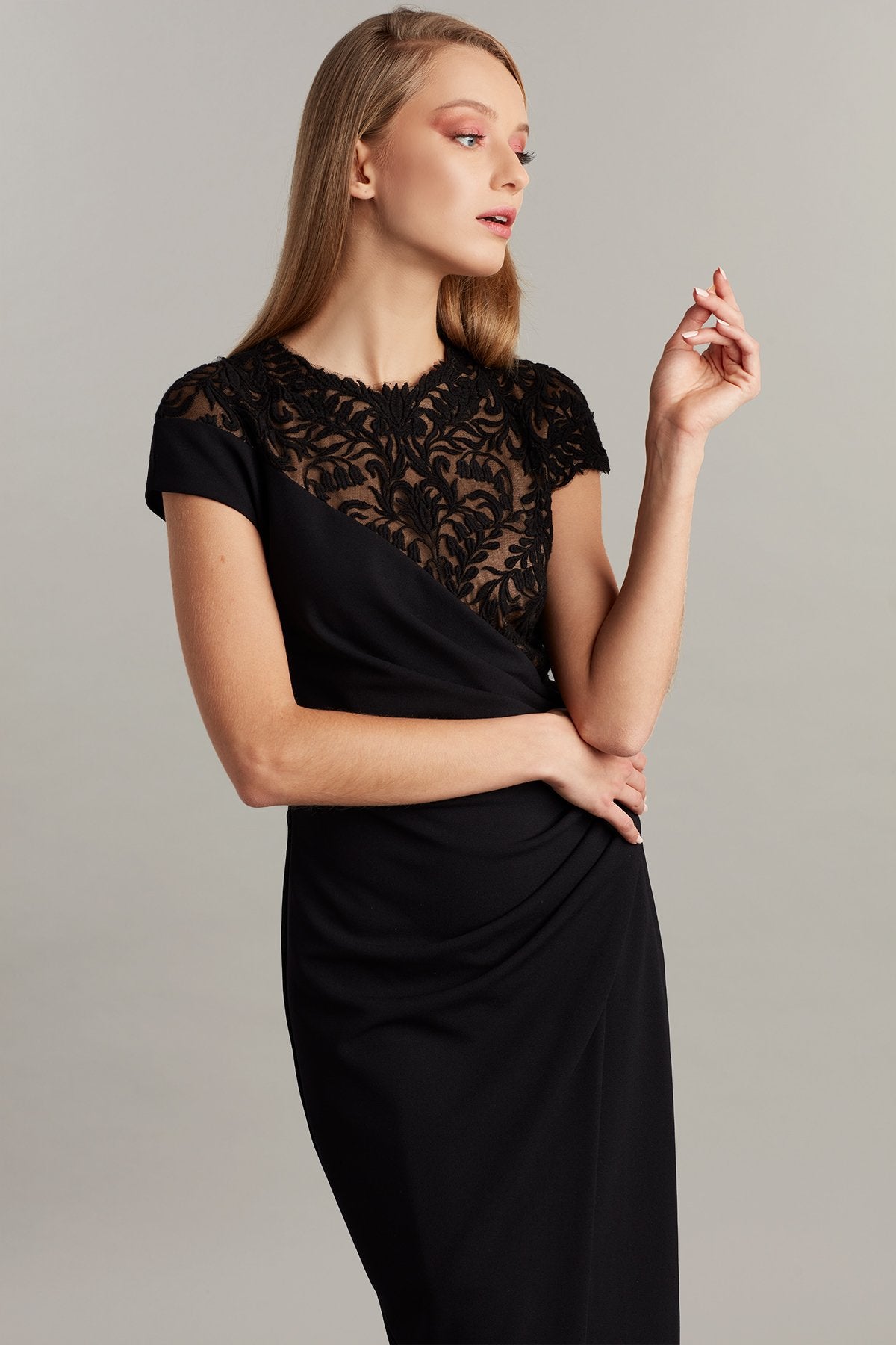 Arun Embroidered Tulle & Crepe Dress