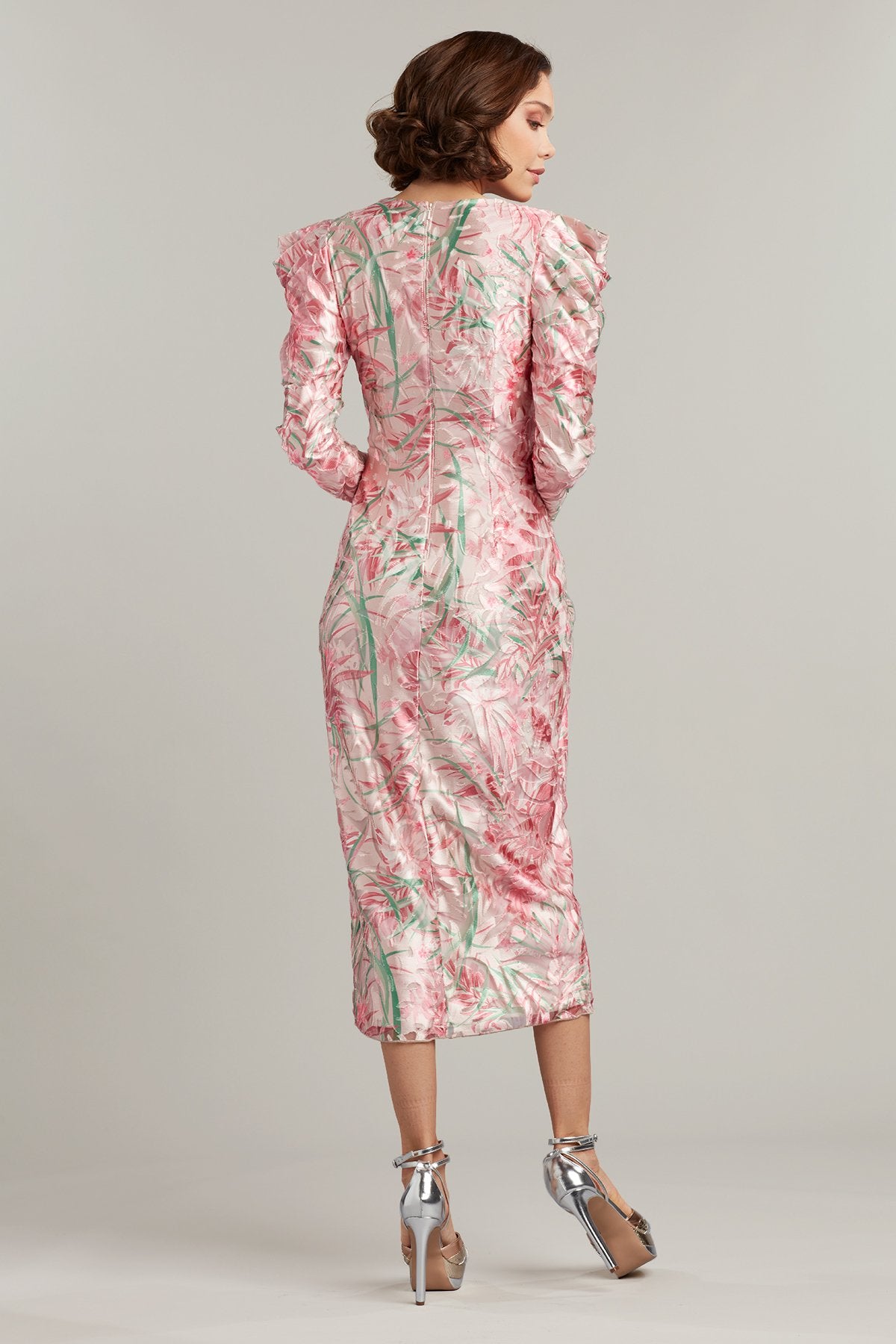 Charise Draped Puff-Sleeve Midi Dress